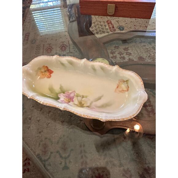 Royal Rudolstadt Arts Floral Antique Prussia Hand Painted soap or Relish Dish - Picture 3 of 4